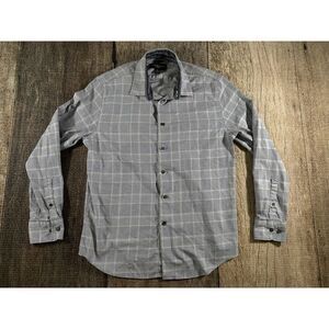 Pronto Uomo Modern Fit Dress Shirt Men Size Large White Navy Cotton Spandex